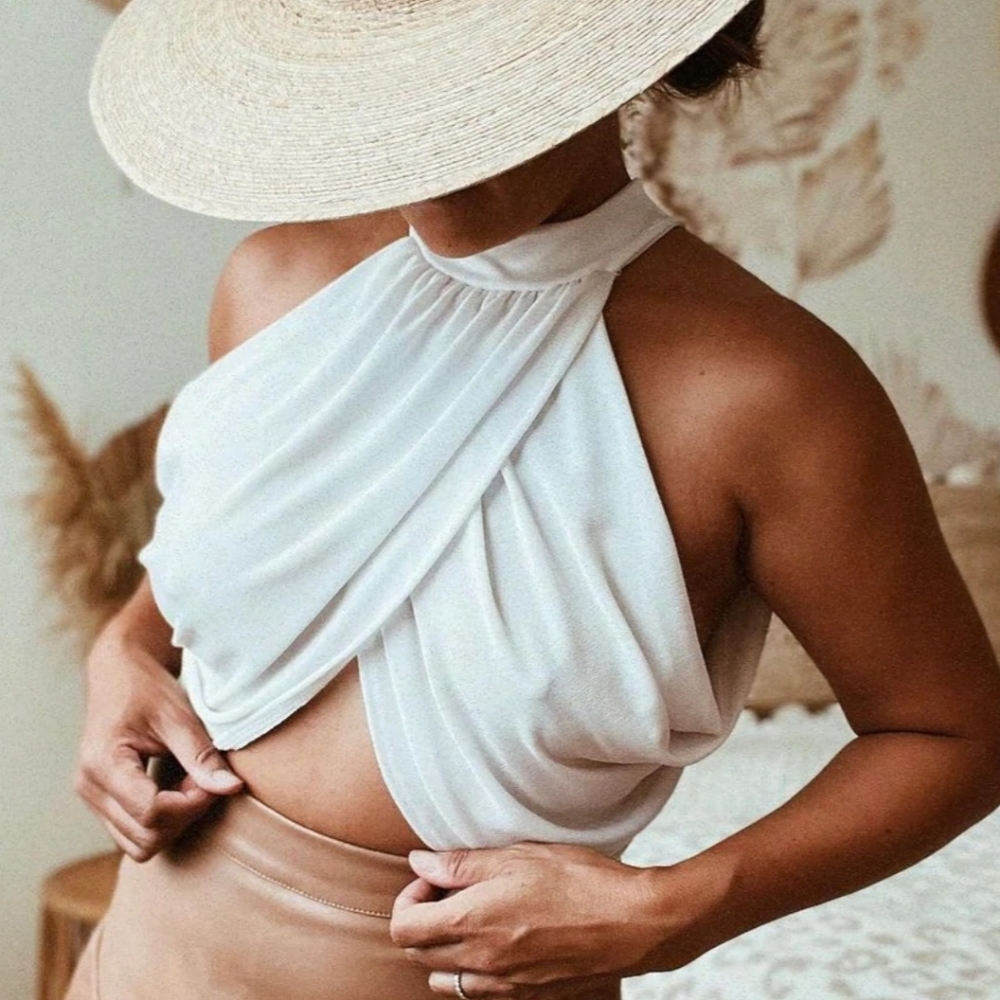 Barbados White Drape Halter Top
